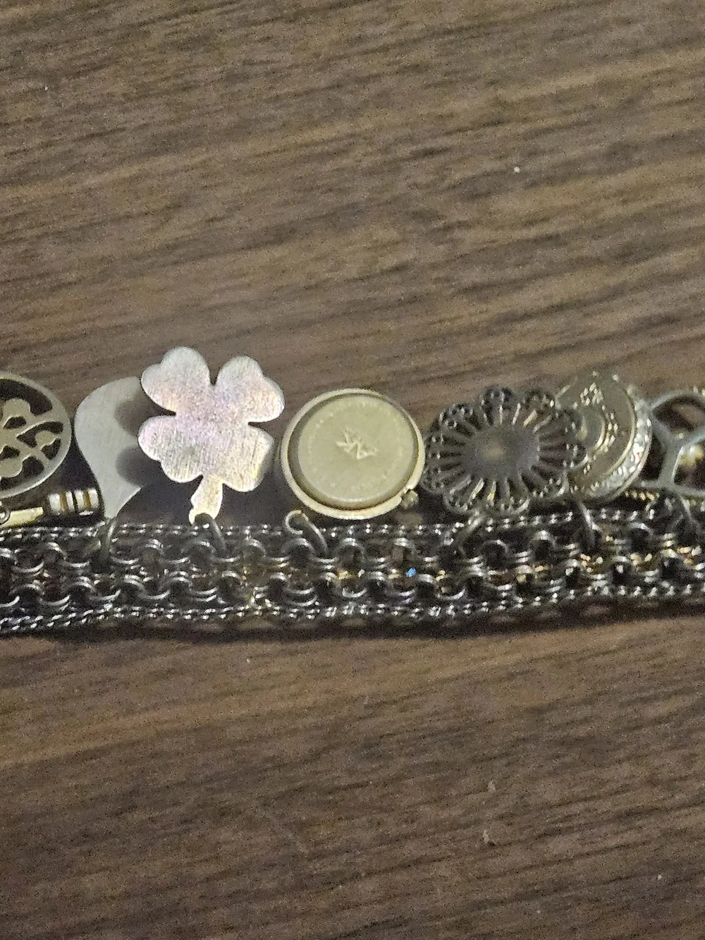 Anne Klein AK Vintage Gold Tone Charm Bracelet Watch Mother of Pearl Dial